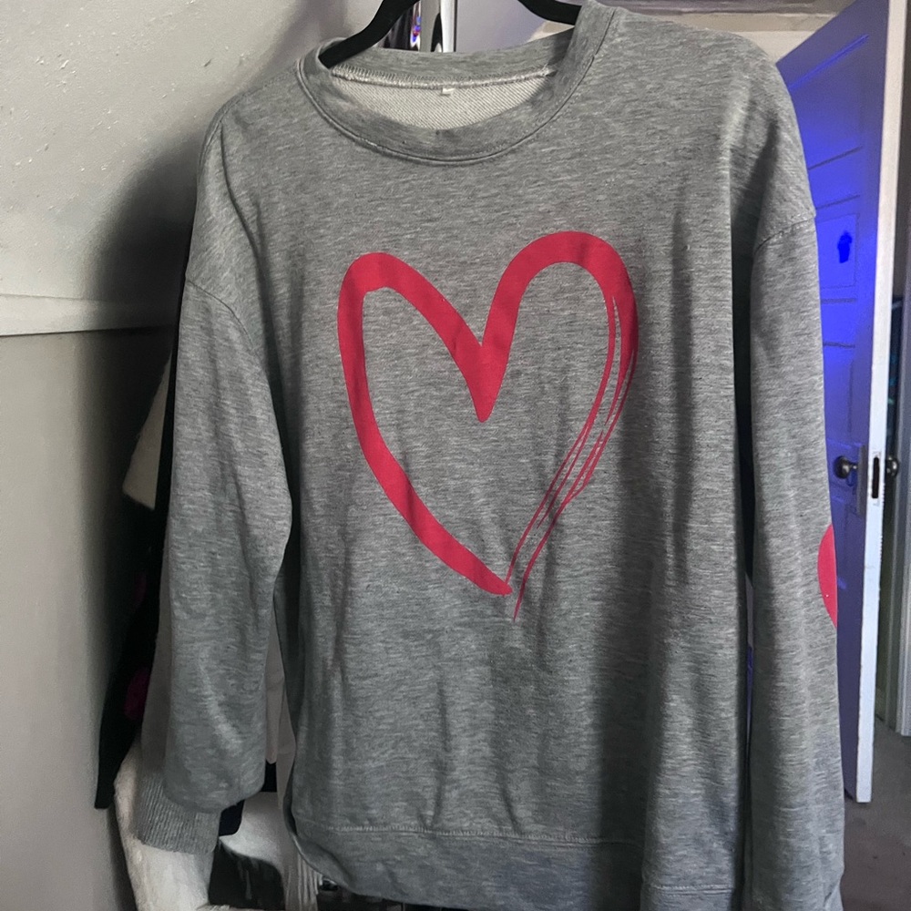Gray Sweatshirt with Pink Heart Design